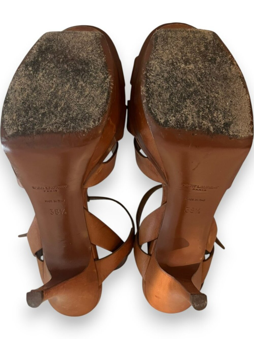 Saint Laurent Tribute 105 Cognac Leather Platform Sandals Heels - Picture 3 of 3